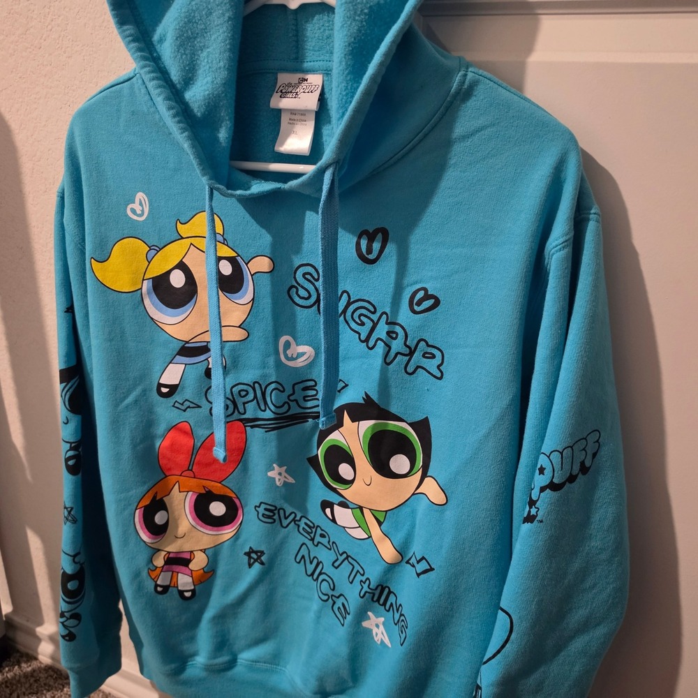 Cartoon Network Powerpuff Girls Blue Graphic Hoodie XL Sugar Spice Everything